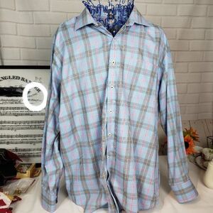 Peter Millar Mens Blue Check Long Sleeve Button up Dress Shirt size XL Cotton